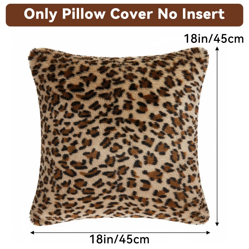 Faylapa 4 Pack Soft Plush Leopard Print Pillow Covers,Animal Theme Print Faux Fur Decorative Throw Pillowcase Home Decor Cushion Cover 18Ã—18 Inches (45Ã—45cm)(Case ONLY) - Image 2
